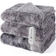 Dowin Faux Fur Grey Electric Blanket Heated Throw 50"x 60", 5 Heat Settings&4Hrs Auto-off, Machine Washable, Cozy Plush Warmth for Couch Bed
