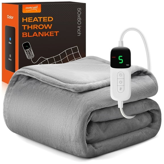 Electric Heated Throw Blanket 50"x60" – 5 Heat Levels, 2-10H Auto-Off Timer, Overheat Protection, ETL & FCC Certified, Flannel Sherpa Heated Blanket, Machine Washable, Energy-Saving Smart Heat