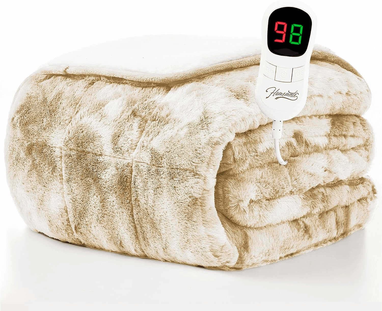 Electric Heated Throw Blanket 50"x60",Luxury Beige Faux Fur Electric Blanket,Fast Heating Soft Fluffy Thick Electric Blanket with 5 Heating Levels & 10H Auto Off