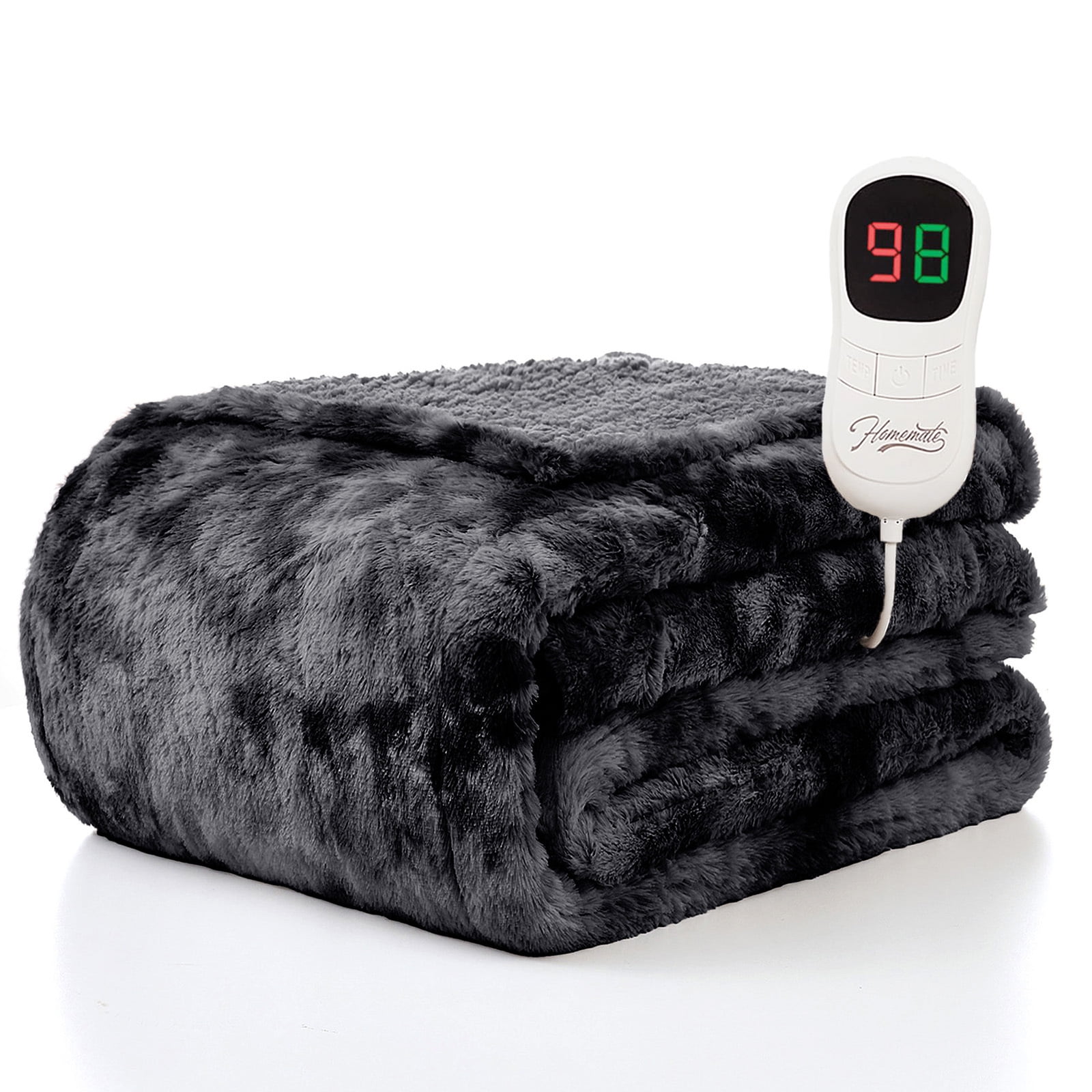 Electric Heated Throw Blanket 50"x60",Luxury Black Faux Fur Electric Blanket,Fast Heating Soft Fluffy Thick Electric Blanket with 5 Heating Levels & 10H Auto Off