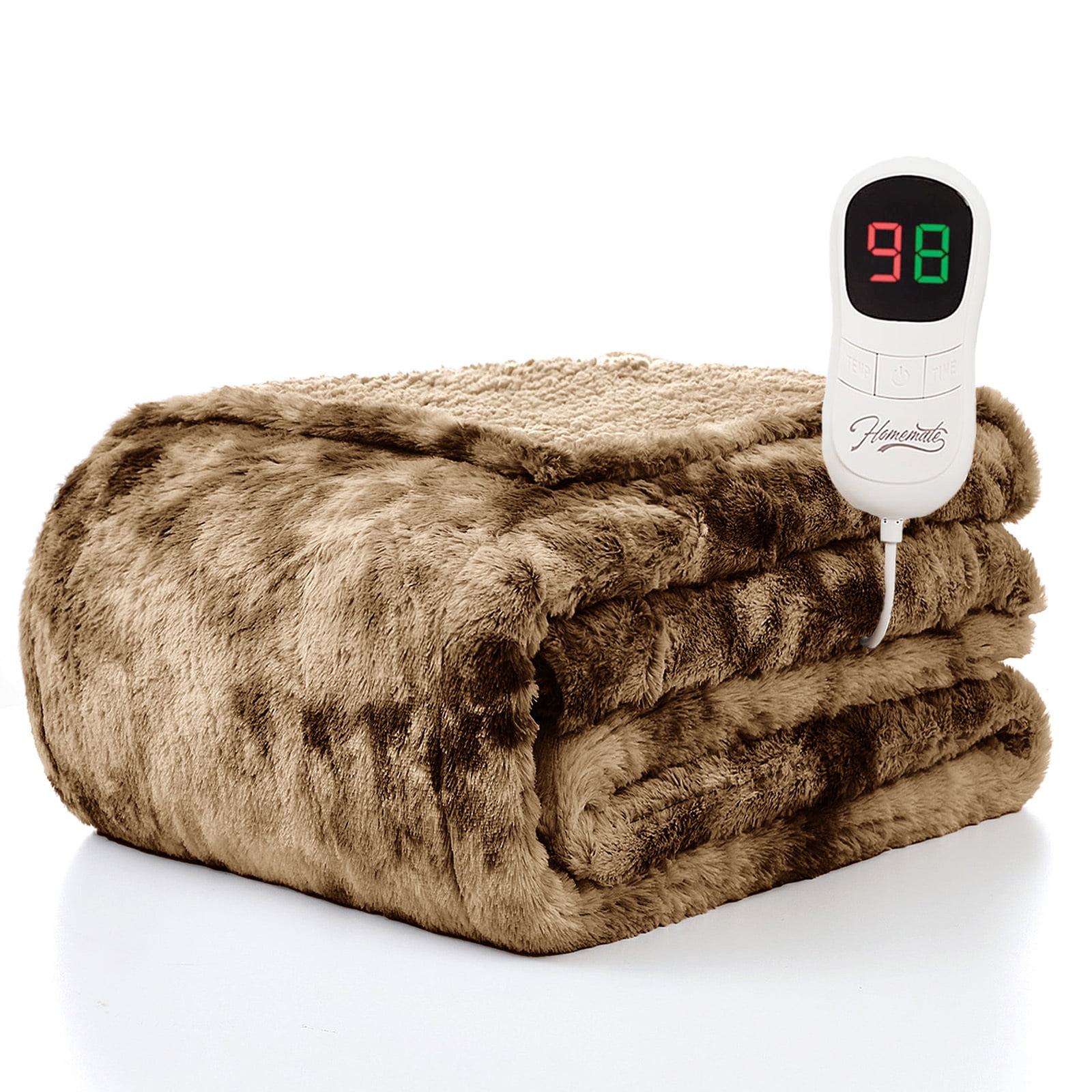 Electric Heated Throw Blanket 50"x60",Luxury Chocolate Faux Fur Electric Blanket,Fast Heating Soft Fluffy Thick Electric Blanket with 5 Heating Levels & 10H Auto Off