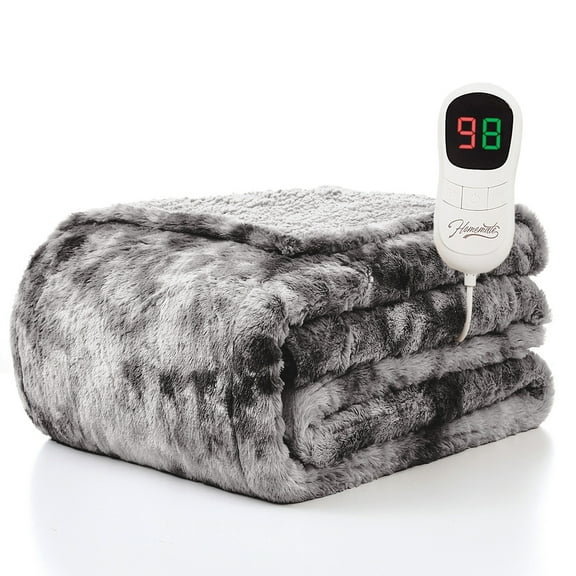 Electric Heated Throw Blanket 50"x60",Luxury Grey Faux Fur Electric Blanket,Fast Heating Soft Fluffy Thick Electric Blanket with 5 Heating Levels & 10H Auto Off