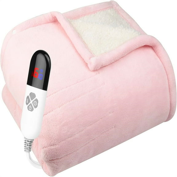 Electric Heated Throw Blanket 50"x60" Pink Machine Washable 6 Heat Settings 4 Hours Auto Off Overheat Protection for Home Office Use