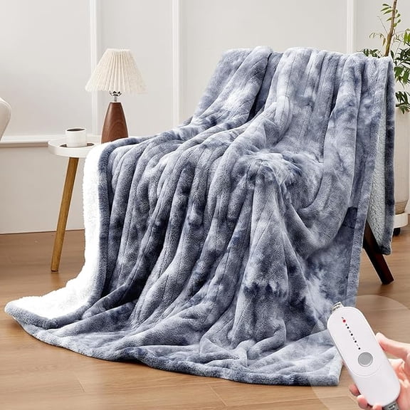 Electric Heated Throw Blanket 50''x60'' - Soft Thick Faux Fur Heating Blanket wi