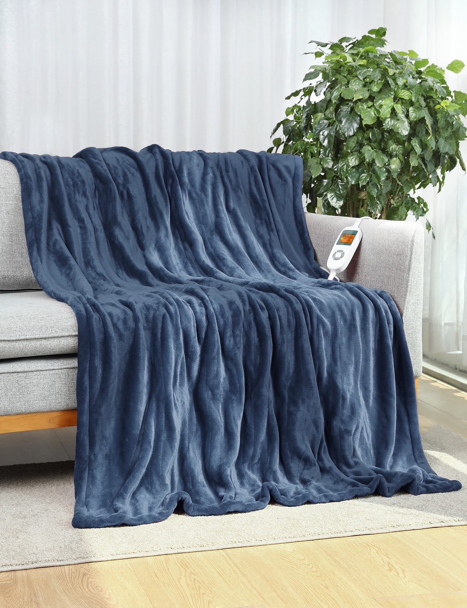 Homehours Faraday Blanket for Sleeping, Big Size 50IN * 60IN 127CM * 152CM  Thick Faraday Blanket for Belly, Warm White Berber Fleece and Navy Blue  Flannel with Faraday Fabric