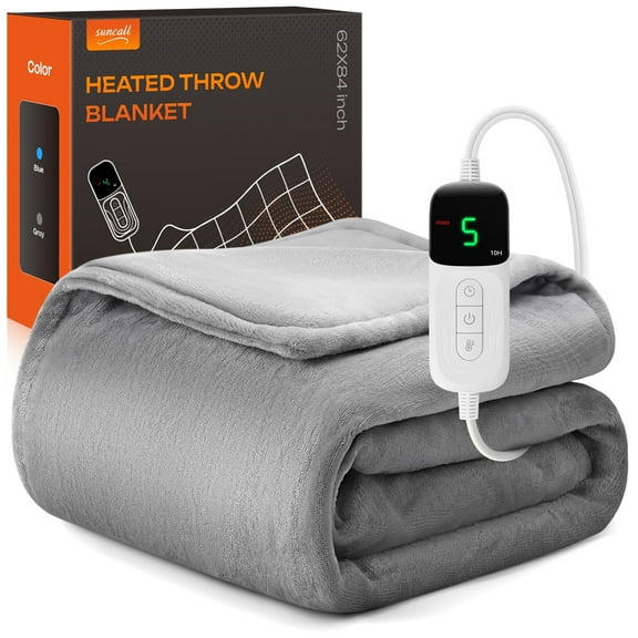 Electric Heated Throw Blanket 62"x84" – 5 Heat Levels, 2-10H Auto-Off Timer, Overheat Protection, ETL & FCC Certified, Flannel Sherpa Heated Blanket, Machine Washable, Energy-Saving Smart Heat