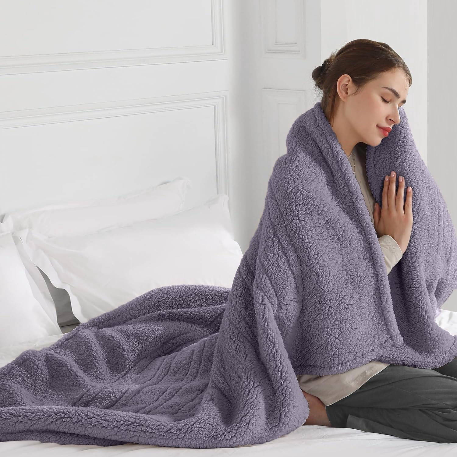 Electric Heated Throw Blanket, Machine Washable Double Sided Sherpa, 50 ...
