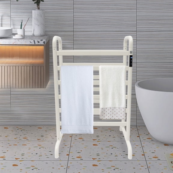 Electric Heated Towel Rack Floor Standing, 180W Carbon Fiber Towel Warmer with LED Display 4 Temp Settings (113-140F) & 1-24H Timer, Freestanding Towel Radiator for Bathroom  66LBS Load Capacity