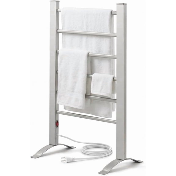 Electric Heated Towel Rack in Chrome-Plated Finish - Wall-Mounted or Freestanding Setup for Cozy Towels