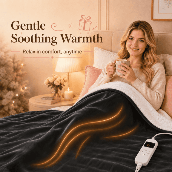 PYROEPLEEA Heated Electric Blanket Twin 62 x 84 in, Flannel Sherpa, 6 Heat Settings, 1-12 Hour Auto Off, Machine Washable for Bed or Couch-Dark Gray
