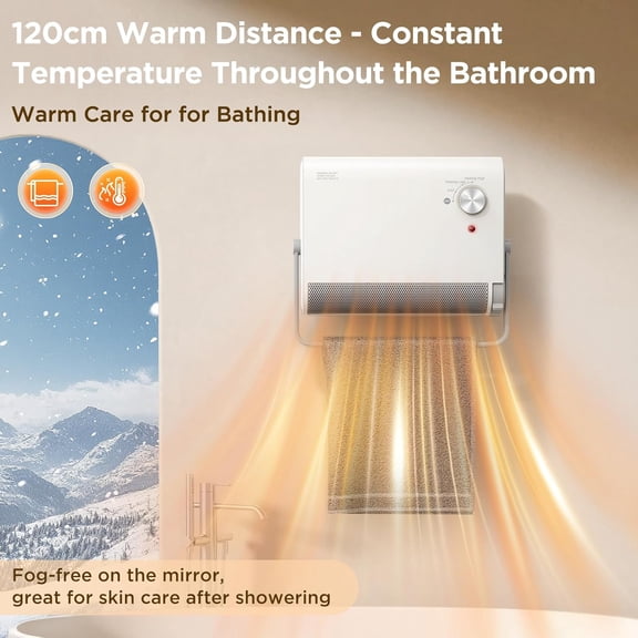 Electric Heaters for Indoor Use, 1200W PTC Fast Heating Energy Efficient Panel Wall Heaters, 30 °   Oscillation, 3 Modes, Easy 2-Min Install, Plug in Space  for Bathroom Bedroom Office