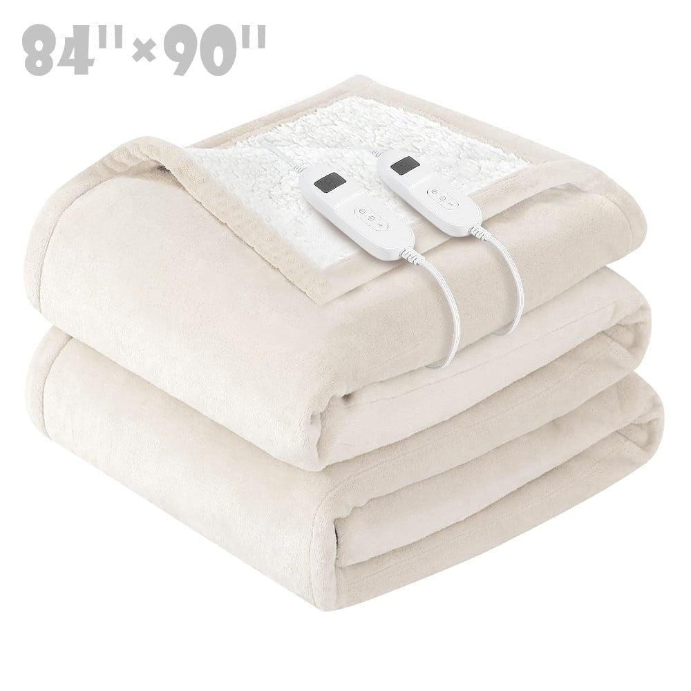 COWIN Electric Blanket Queen Size,Flannel and Shu velveteen Heated Blanket with 10 Heating Levels & 1-8 Hours Auto Shut Off, Machine Washable, Beige, 84" x 90" - Walmart.com