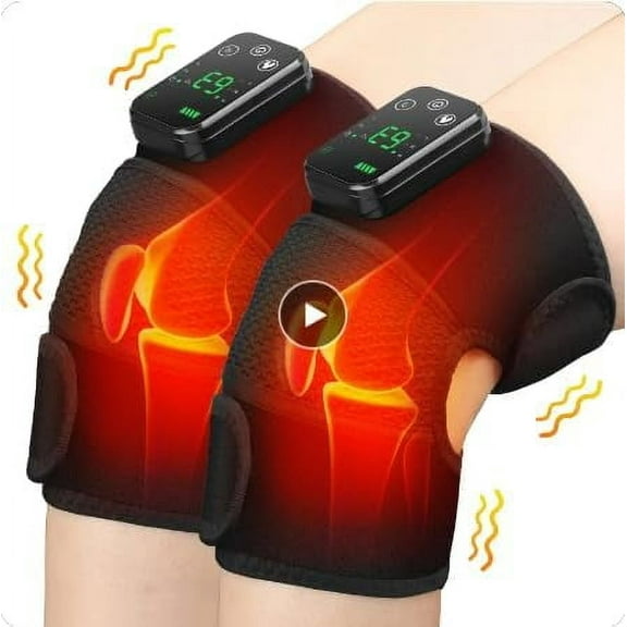 Electric Heating Knee Massage Instrument, Vibrator Thermal Knee Pad, Joint Brace for Elbow and Leg, 2 Pairs Heat Pads with Timer, Automatically Turns On