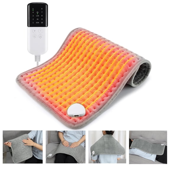 Electric Heating Pad with 10 Heat Levels & 4 Timer Settings, Heating Pad for Warm and Comfortable Heat, 12" x 24", Fast-Heating & Auto Shut Off, Machine Washable, Gray