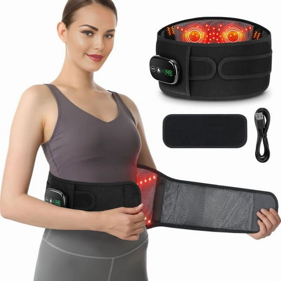 Electric Heating Pad for Back, Cordless Heated Back Belt Wrap with 3 Heating and 3 Vibration Modes, 5000mAh Battery Operated Lower Back Massager, Heated Pad for Back