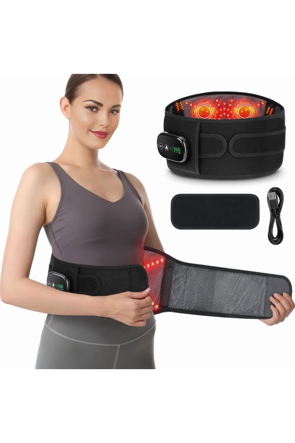 Electric Heating Pad for Back, Cordless Heated Back Belt Wrap with 3 Heating and 3 Vibration Modes, 5000mAh Battery Operated Lower Back Massager, Heated Pad for Back