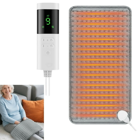 Electric Heating Pad for Back Relief, 12"x24" Electric Heating Pads for Cramps, Back, Shoulder and Neck with 9 Heat Settings, Fast-Heating Technology, Auto Shut Off, Gray