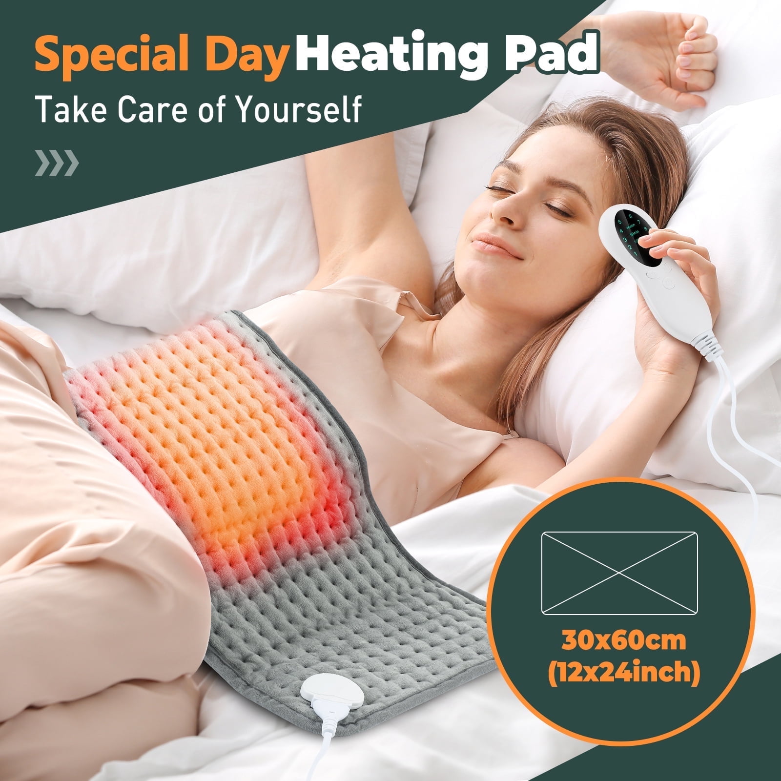 Electric Heating Pad, Electric Heated Blanket with Auto Shut-Off, Long Heated Pad with 3 Timing 10 Temperature Control, Hot Compress for Back Abdomen Period Cramps Drive Cold Keep Warm, 12 * 23 inch