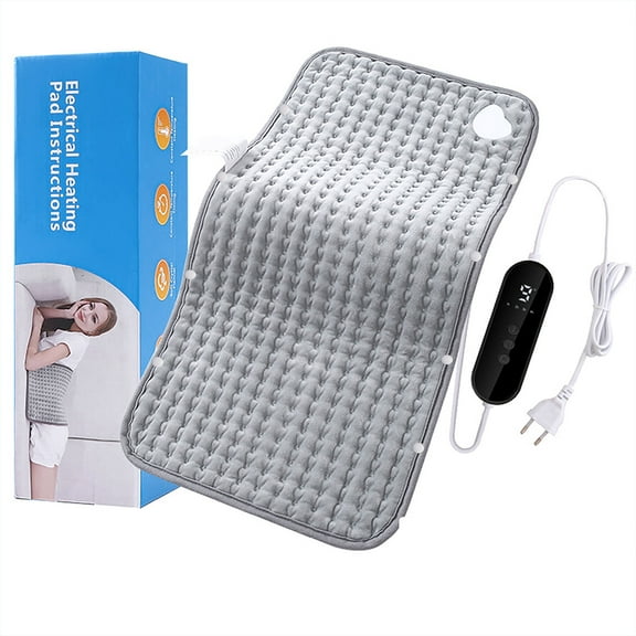 Electric Heating Pad for Period Cramps & Lower Back Pain - 24"x12" Size, 9 Customizable Heat Settings, Auto Shut-Off, Machine Washable for Targeted Relief, Gray