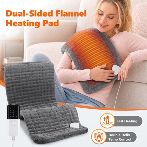 Electric Heating Pad, Wearable Heated Body Wrap with 10 Heat Settings & 4 Timer Levels, Soft Flannel Heating Pad for Neck Shoulder Back Hip Leg Hand, Portable Heated Shawl for Home Office, Grey
