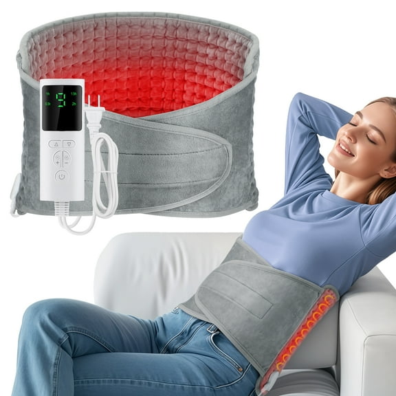 Electric Heating Pad with 9 Temperature Levels 4 Timer Settings, 12''x24'' Heated Belt for Back Legs Abdomen Waist Auto Shut-off (Silver Gray)