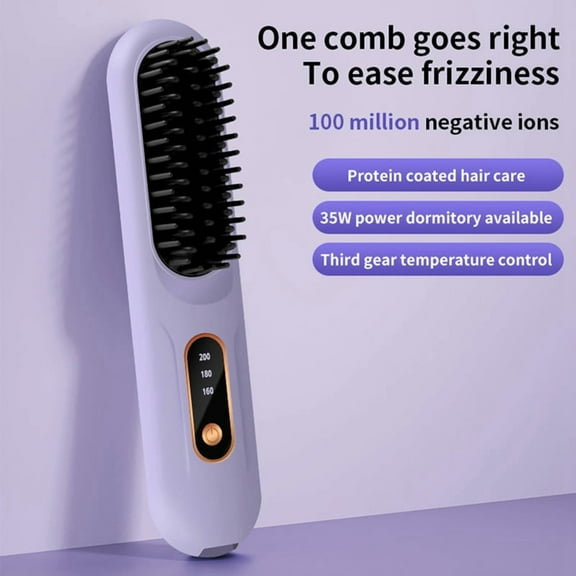 Electric Heating Straight Hair Comb LCD Screen USB Wireless Portable Styling Tool Rechargeable Straightening Brush,1 x straight hair comb 1 x charging cable 1 x clip 1 x comb