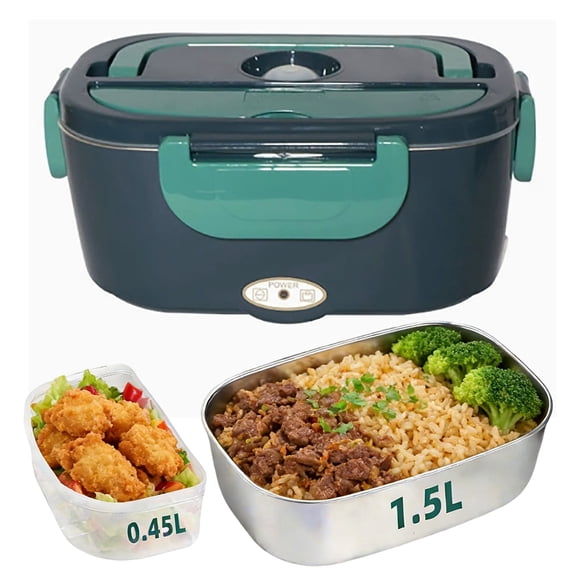 Electric Heating insulated Lunch Box (Plastic inner Liner) Dark Green,Lunch Box Heater 40W Portable Warmer for Car Truck Work with 304 Stainless Container 110V Green Heated Lunch Box