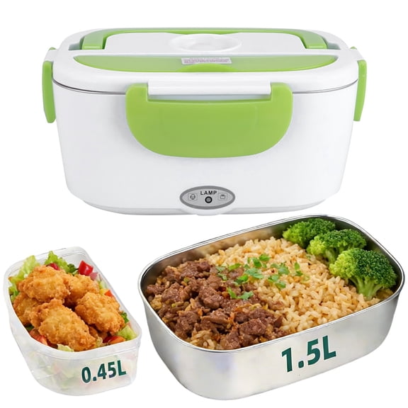 Electric Heating insulated Lunch Box (Plastic inner Liner) Green,Lunch Box Heater 40W Portable Warmer for Car Truck Work with 304 Stainless Container 110V Green Heated Lunch Box