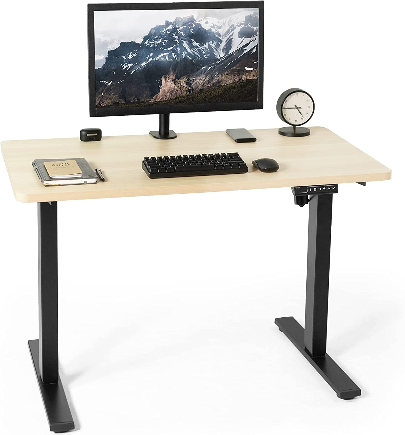 Light Wood and Black Adjustable Height Standing Desk