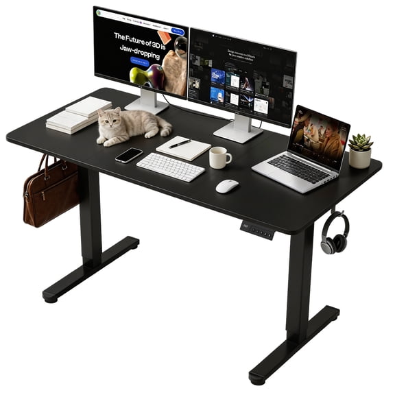 Electric Height Adjustable Desk, 55x24 Inches Standing Desk with 3 Memory Presets & Child Lock, Quiet Motor, Industrial Steel Frame, for Content Creator Desk, White