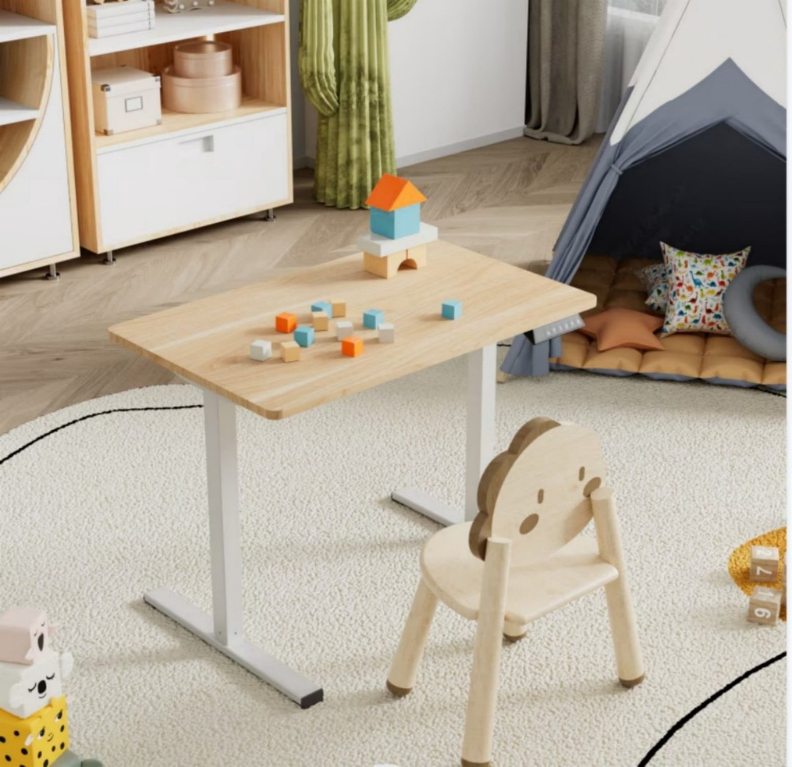 Electric Height Adjustable Kids Standing Desk, 31.5" Sit Stand Study Desk with Maple Top & White Frame, Quiet Motor Ergonomic Computer Desk for Children Ages 3-10
