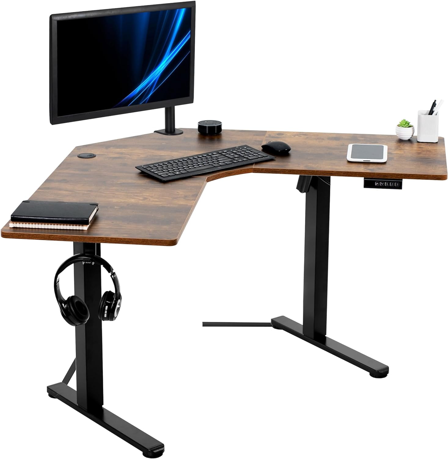 Vintage Brown & Black Electric Adjustable Corner Desk, 47"