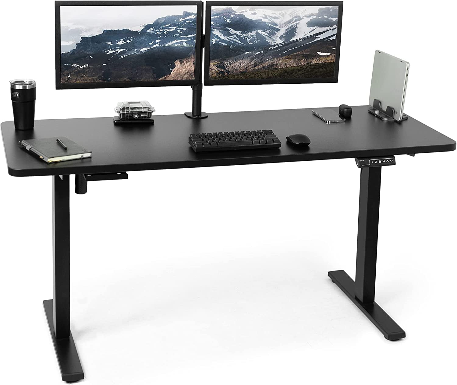 Black Adjustable Height Electric Standing Desk with Steel Frame