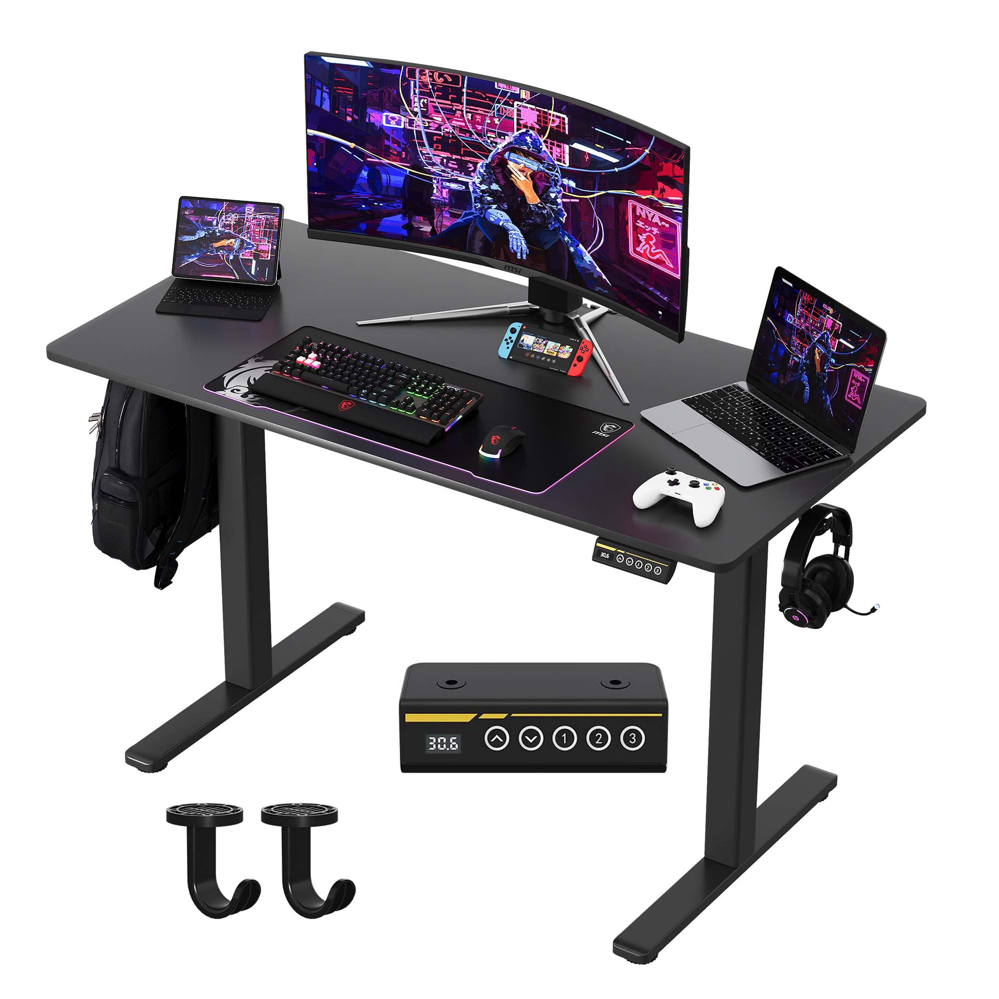 Electric Height Adjustable Standing Desk 48"×24", 3 Preset Memory Heights Ergonomic Sit-Stand Computer Desk Holds 154LBS for Home Office Study Gaming