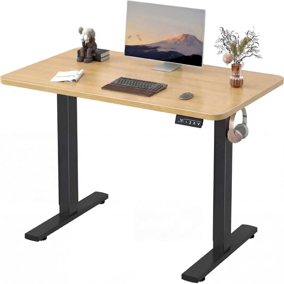 Electric Height Adjustable Standing Desk, 48 x 24 Inches, Sit-Stand Home Office Desk with Memory Presets and Maple-Style Desktop