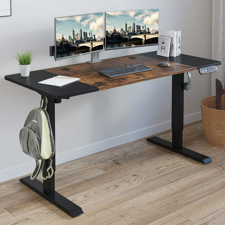 Electric Height Adjustable Standing Desk,55'' x 24'' Stand Up Desk  Workstation, Splice Board Home Office Computer Standing Table Height  Adjustable Ergonomic Desk (Black Frame + 55 Brown Top) 