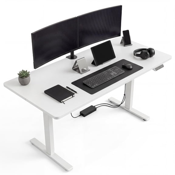 Electric Height Adjustable Standing Desk 55x27 Inch Ergonomic Computer Workstation with Memory Presets Cable Management Quiet Motor White US Standard for Home Office Gaming Study