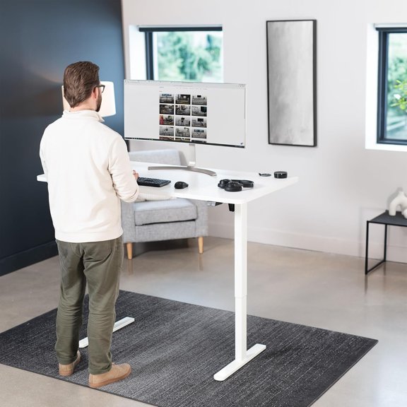 Electric Height Adjustable Standing Desk 60x30 Inch with White Top and Frame, Spacious Home Office Workstation for Ergonomic Productivity