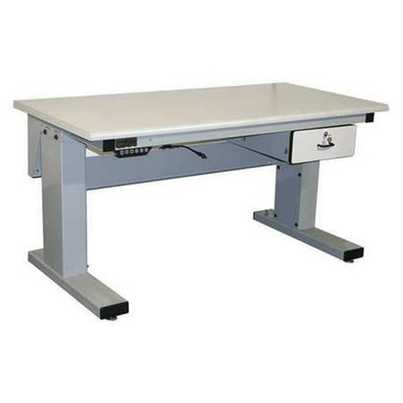 Electric Height Adjustable Workstation, White ESD Laminate with 90 deg Rolled Front Edge, Light Gray Frame - 60 x 30 in.