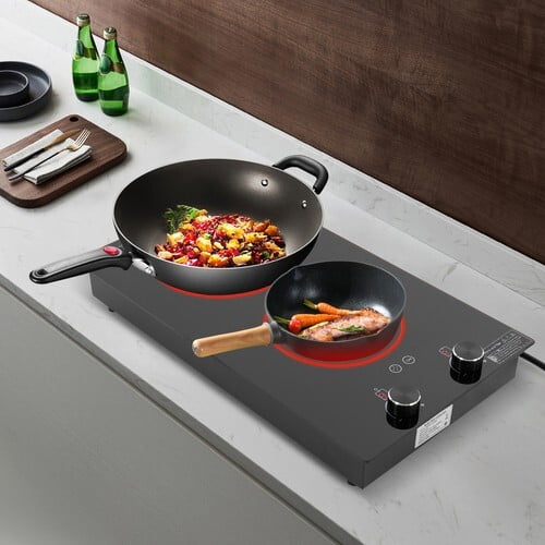 Electric Hob Cook Top Stove 110V Induction Cooktop 2 Burners Ceramic Cooktop for Kitchens, Dormitories, Offices, Hotels, Restaurants