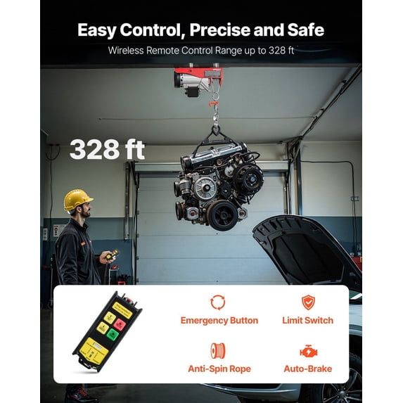 Electric Hoist,1320 lbs Lifting Capacity,1150W 110V Electric Steel Wire W"with Wireless Remote Control,40ft Single Cable Lifting Height&Pure Copper Motor,for Garage Warehouse Factory