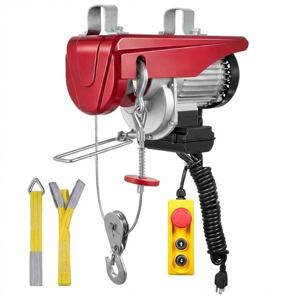 Electric Hoist, 440 lb Capacity, 40 ft Single Rope Lift, 110V Pure Copper Motor, with 14 ft Wired Remote Control & Emergency Stop Switch