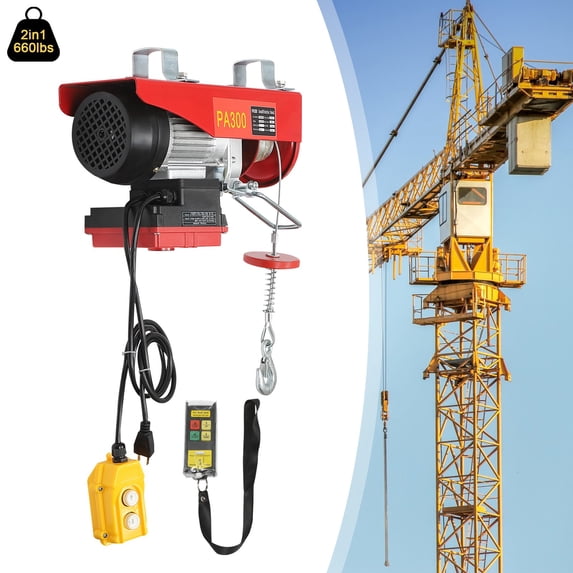 Electric Hoist 660LBS With Wireless Remote Control & Single/Double Slings Electric Winch for Factory Lifting