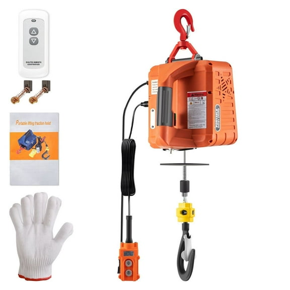 Electric Hoist Winch 1100lbs, Portable 1500W Power Winch Crane 25ft Lift, Wireless Remote, Overload Protection for Lifting & Towing Body Button & Wired Control & Wireless Remote Control