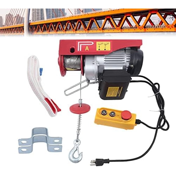 Electric Hoist Winch, Portable Electric Winch Wireless Remote Control, 62ft 440lb Portable Power 3 in 1 Electric Lift with Sling Strap for Lifting Small Engines, Bicycles, Groceries