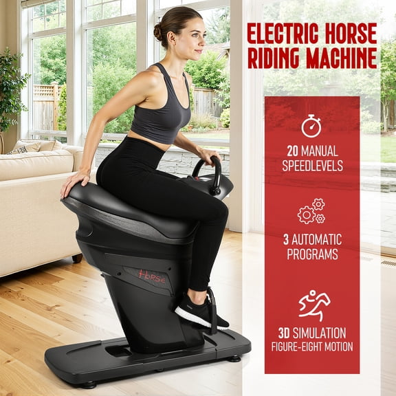 Electric Horse Riding Machine Indoor Abdominal Trainers Fitness Equipment,Features 20-Speed and 3 Auto Modes, LCD Display Real-Time Calorie Data,771 Lbs Weight Capacity,Black