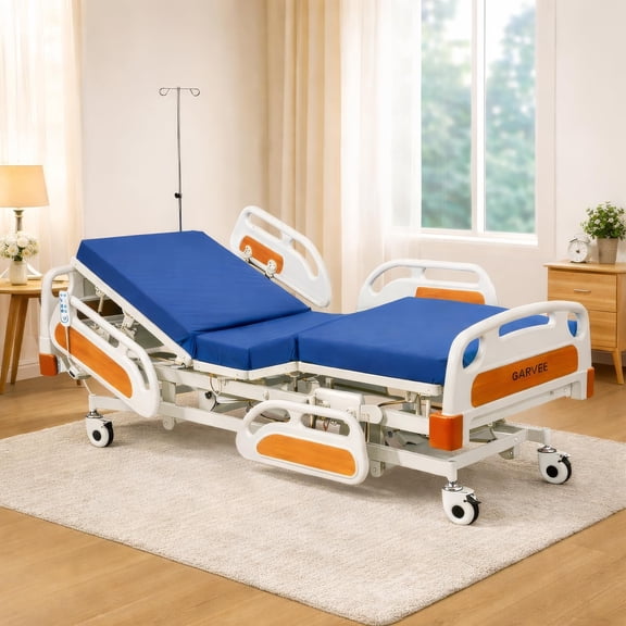Electric Hospital Bed with Mattress for Home Care, 3 Function Full Medical Bed, 13"-24" Adjustable Height, 400Lbs Capacity, Waterproof Foam Mattress