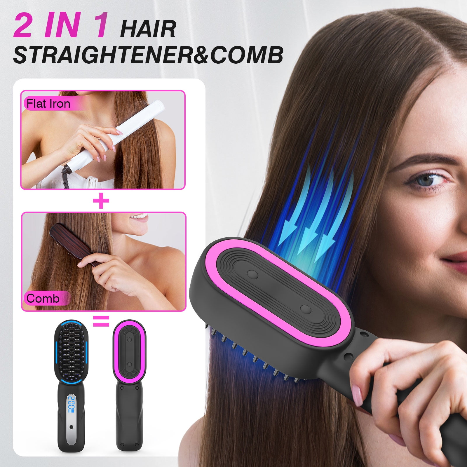 Pattern Retractable Comb Electric Hot Comb 395℉ Heating Straight Hair Comb Negative Ion Anti ...