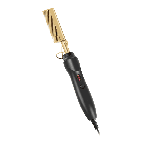 Electric Hot Comb Hair Straightener, Anti-Scald Copper Pressing Comb for 4C Natural Hair, Wigs & Beards, Fast Heating (Gold)