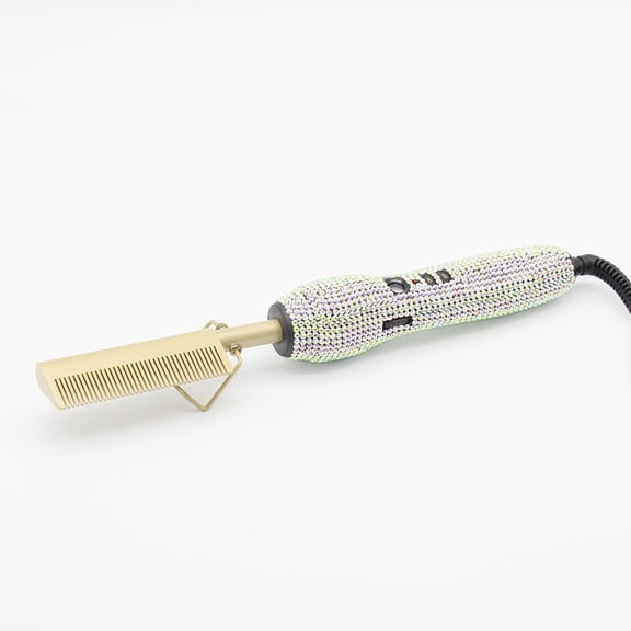 Electric Hot Comb & Hair Straightening Diamond handle Heat Pressing Comb Multifunctional Copper Hair Straightener Brush- Straightening Comb Siliver